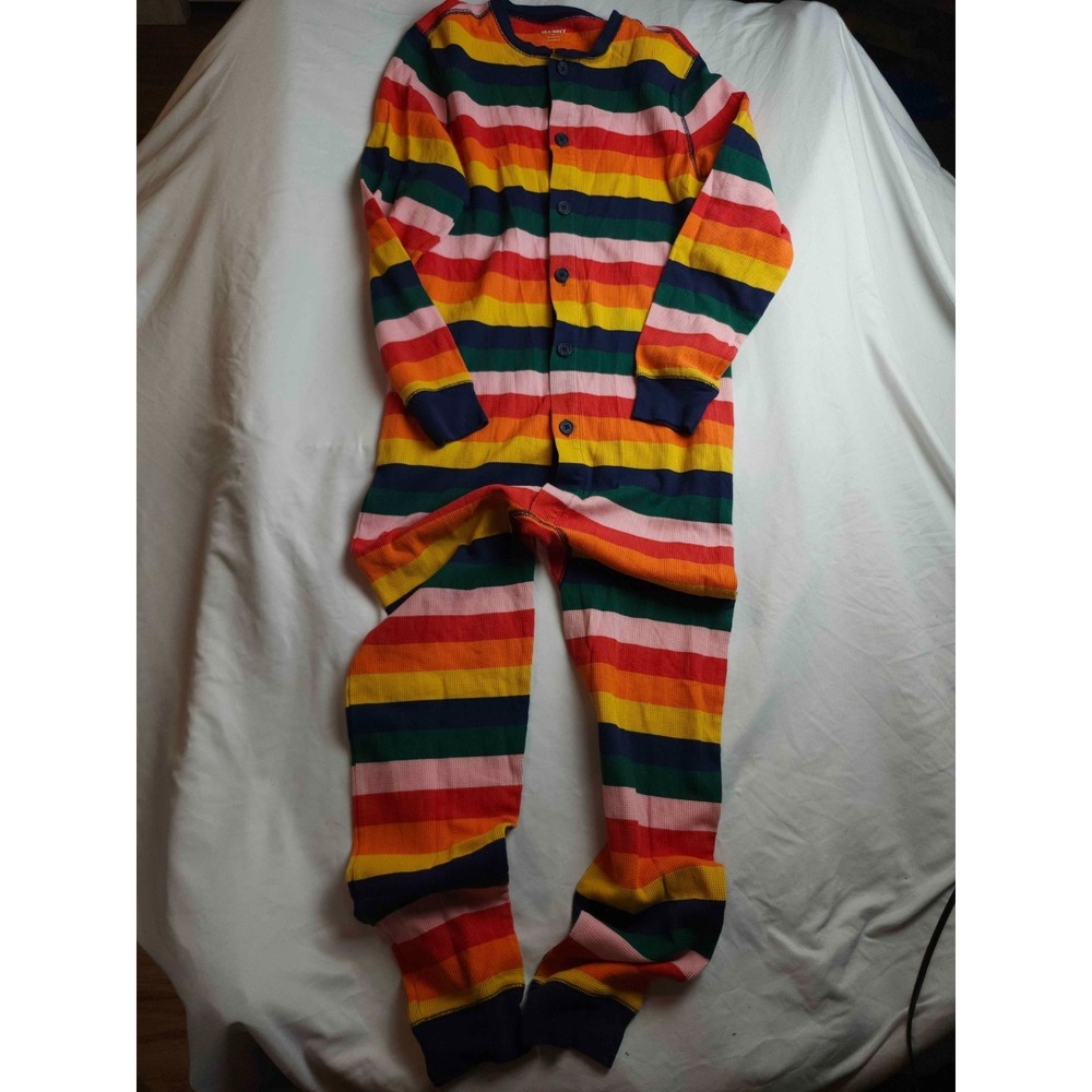 Old Navy Pajamas One Piece Womens Small Rainbow Striped Waffle Knit Long Sleeve